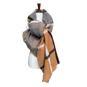 Zara Plaid Warm Blanket Shawl in Gray and Brown NWOT